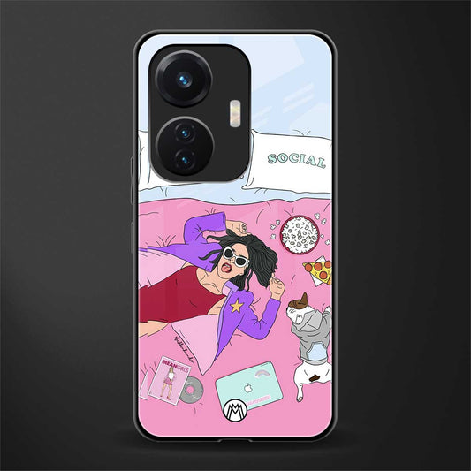 anti social chick girl back phone cover | glass case for vivo t1 44w 4g