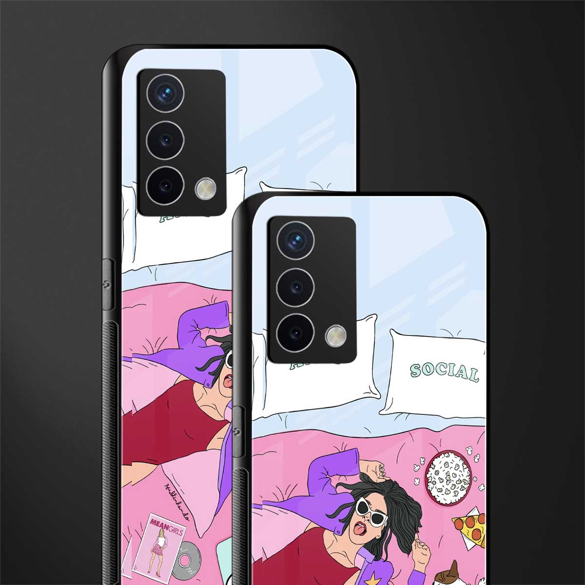 anti social chick girl back phone cover | glass case for oppo a74 4g