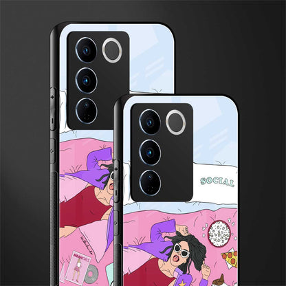 anti social chick girl back phone cover | glass case for vivo v27 pro 5g