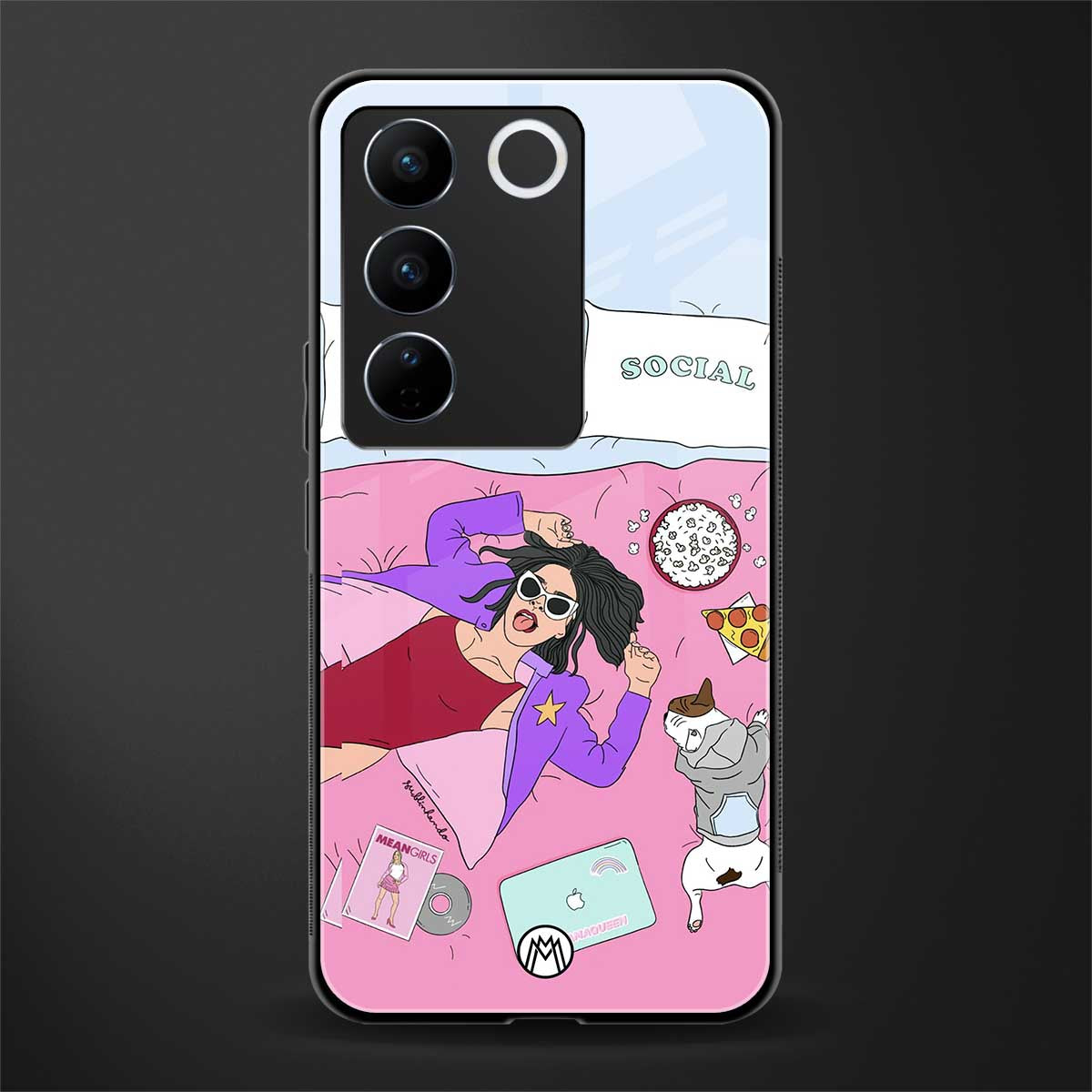 anti social chick girl back phone cover | glass case for vivo v27 pro 5g