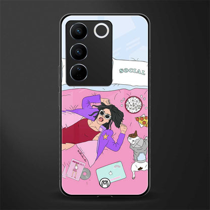 anti social chick girl back phone cover | glass case for vivo v27 pro 5g