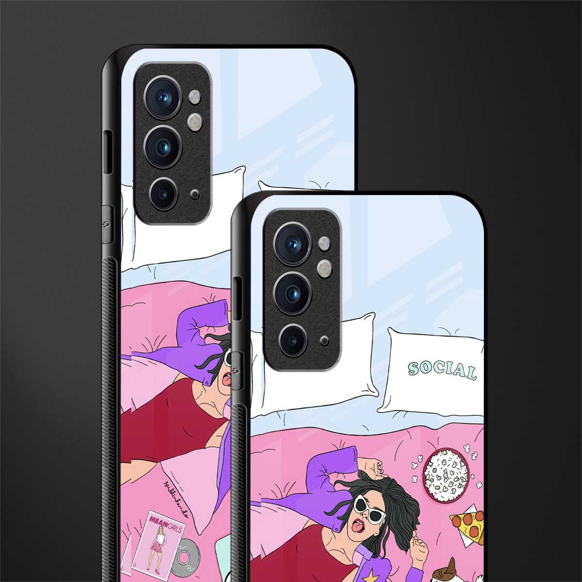 anti social chick girl glass case for oneplus 9rt image-2