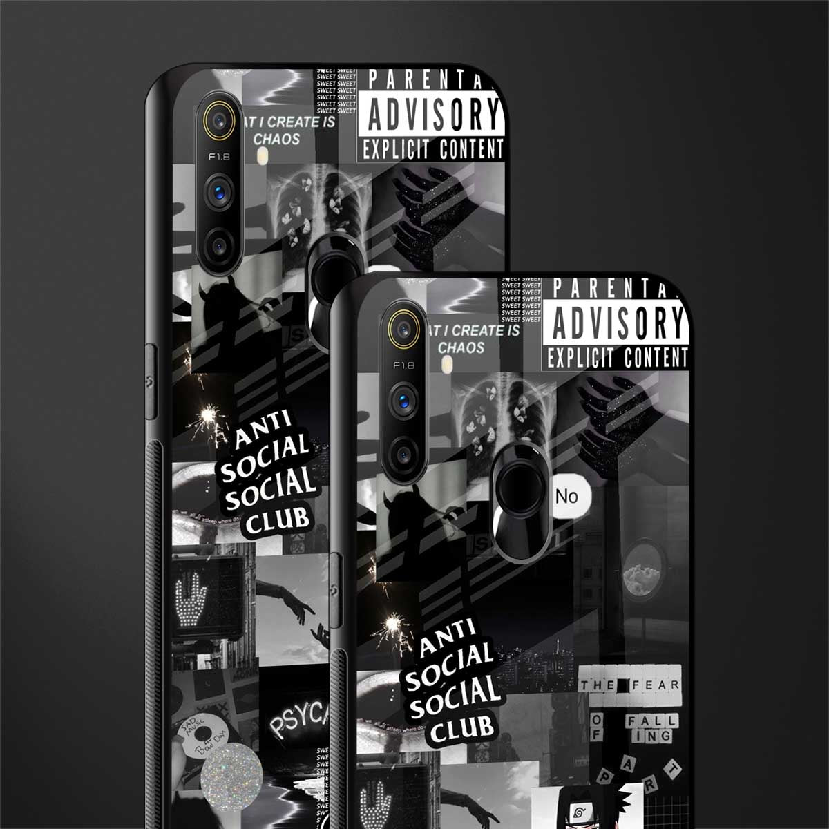 anti social social club dark edition glass case for realme narzo 10a image-2