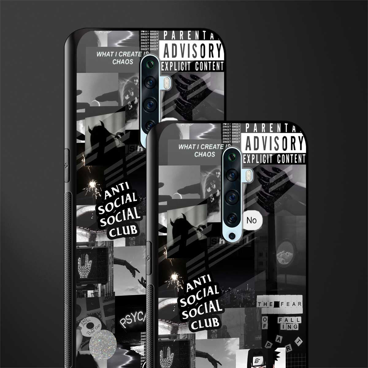 anti social social club dark edition glass case for oppo reno 2f