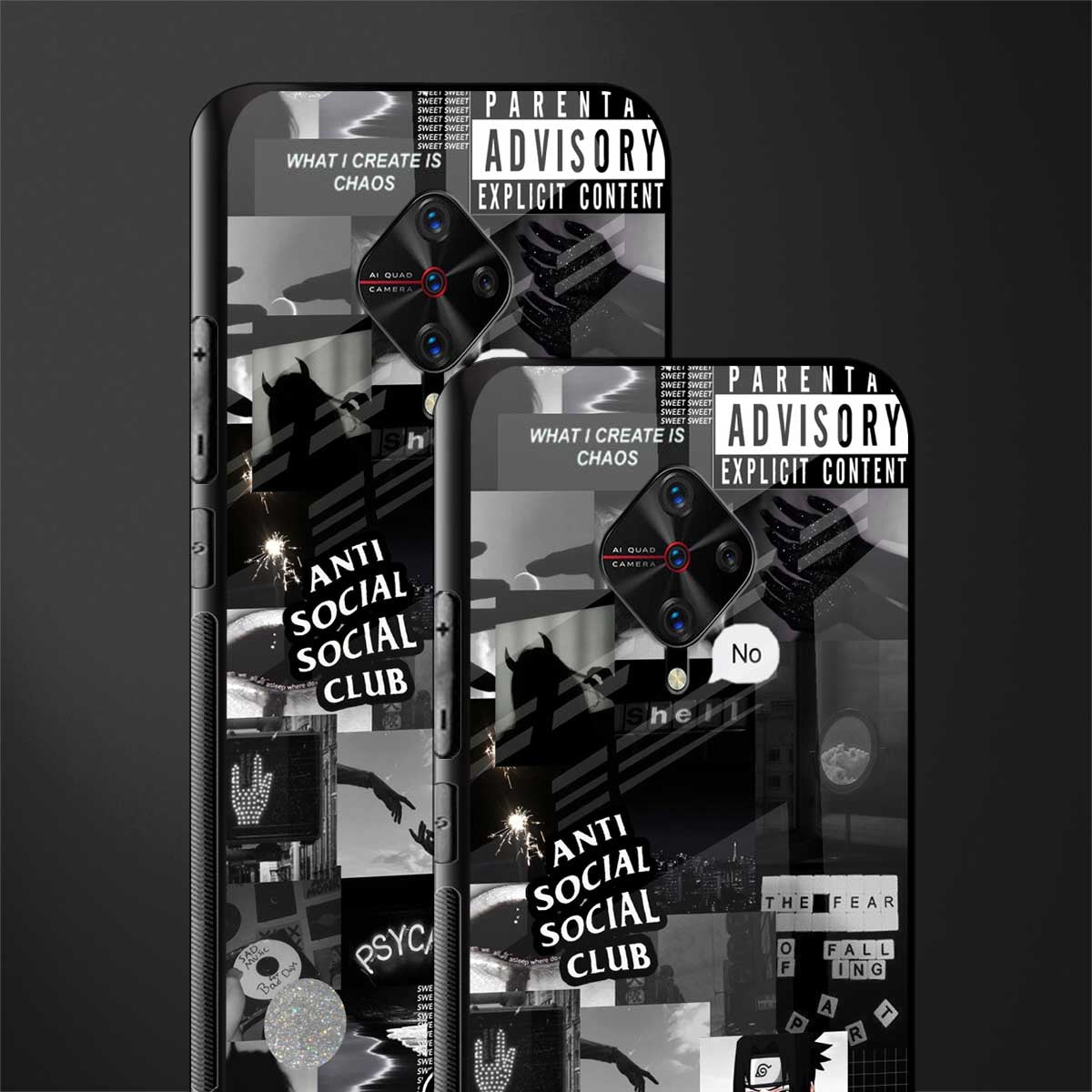 anti social social club dark edition glass case for vivo s1 pro image-2