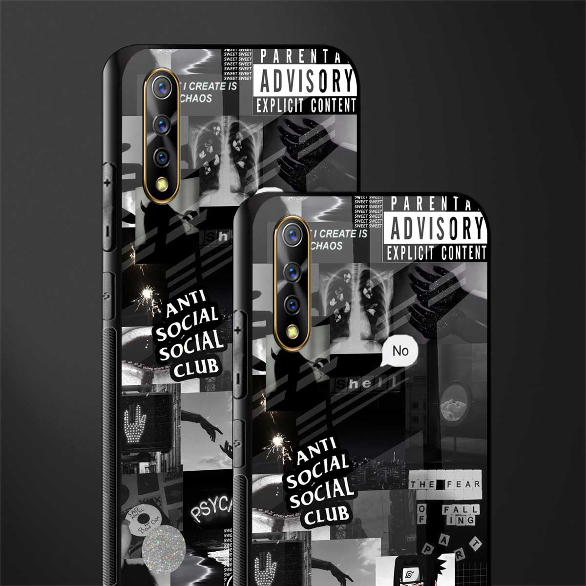 anti social social club dark edition glass case for vivo z1x image-2