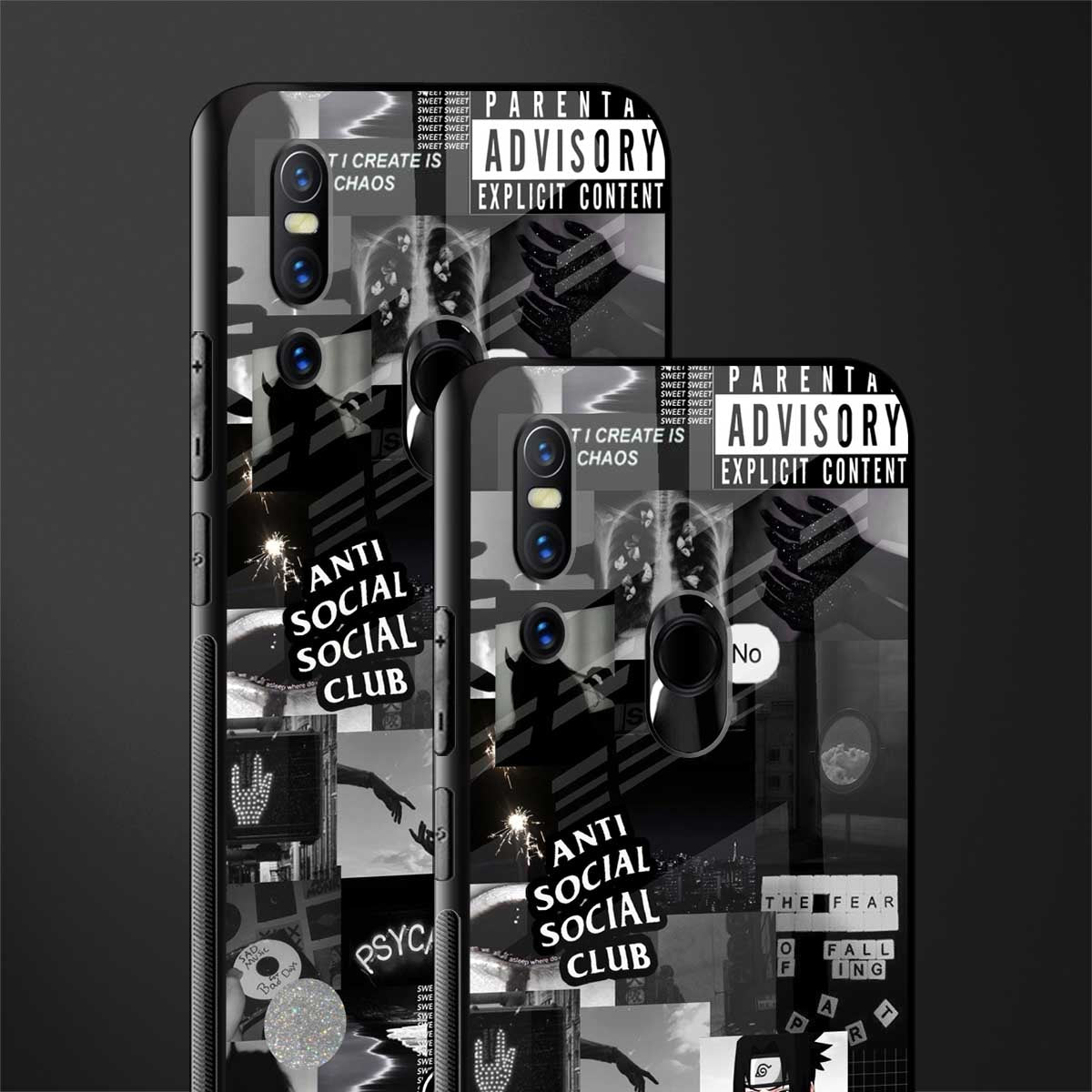 anti social social club dark edition glass case for vivo v15 image-2