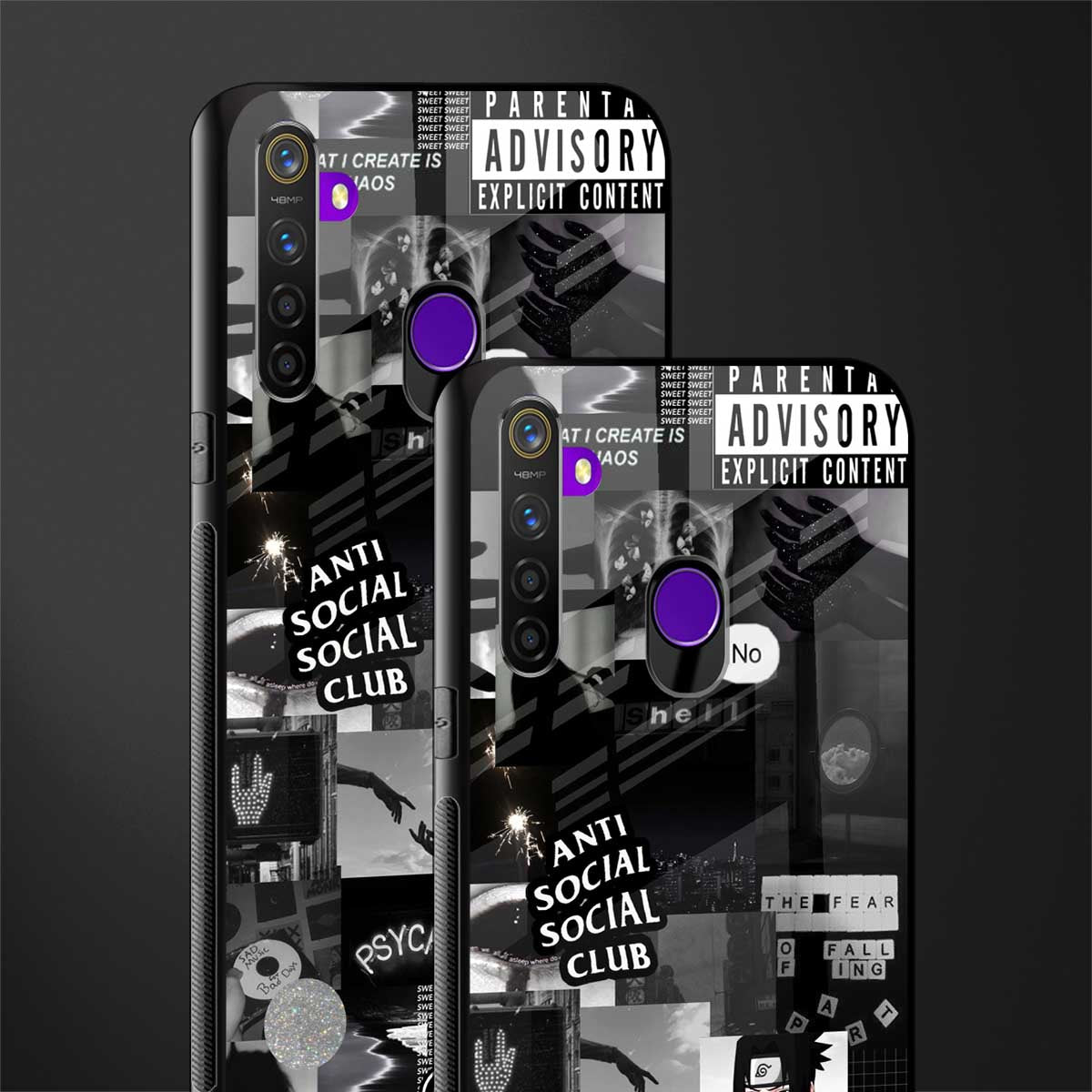anti social social club dark edition glass case for realme 5 pro image-2