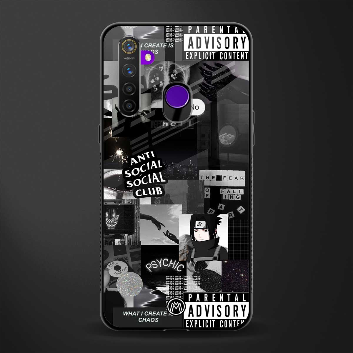 anti social social club dark edition glass case for realme 5i image
