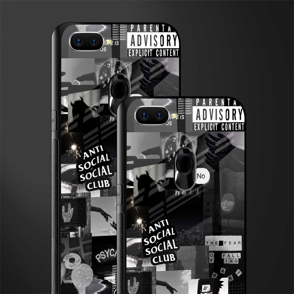 anti social social club dark edition glass case for oppo a7 image-2