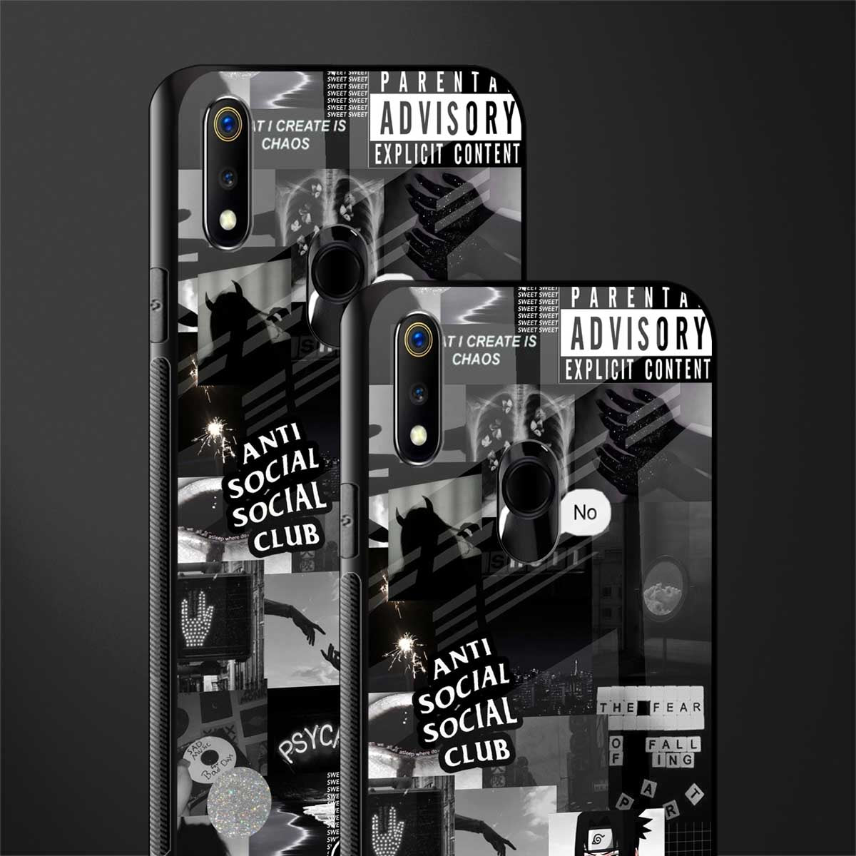 anti social social club dark edition glass case for realme 3i image-2