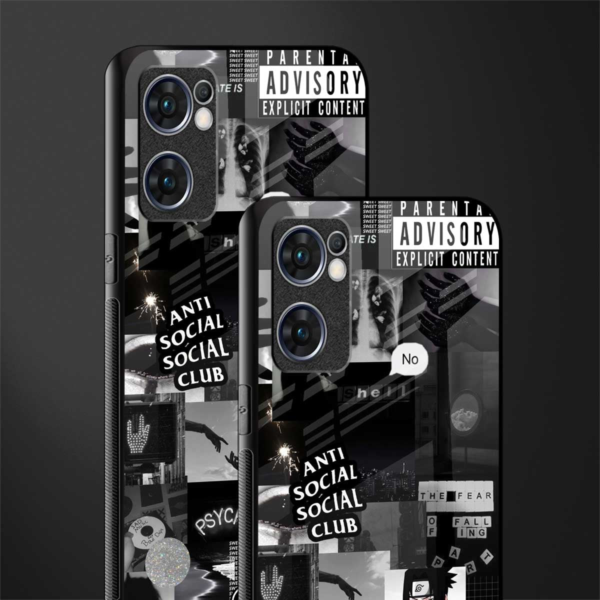 anti social social club dark edition glass case for oppo reno7 5g image-2