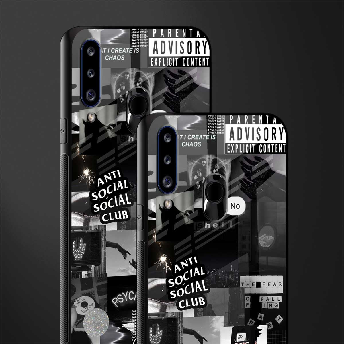 anti social social club dark edition glass case for samsung galaxy a20s image-2