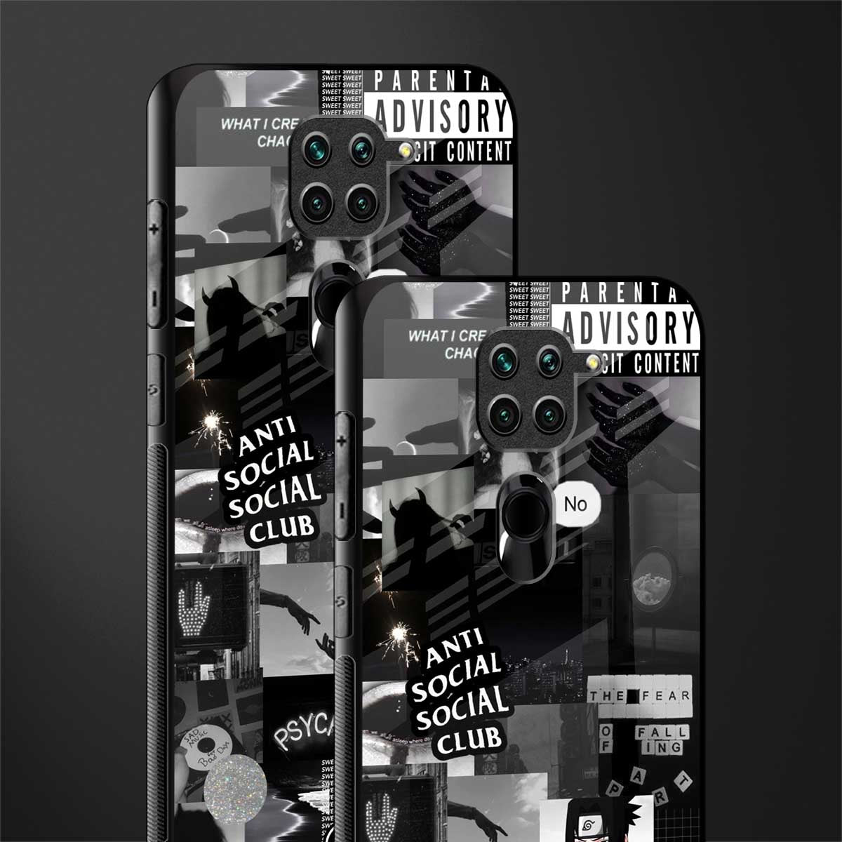 anti social social club dark edition glass case for redmi note 9 image-2