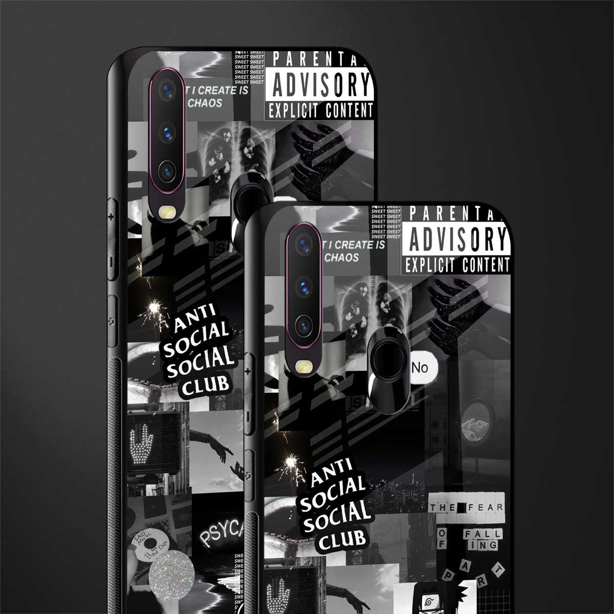 anti social social club dark edition glass case for vivo y12 image-2