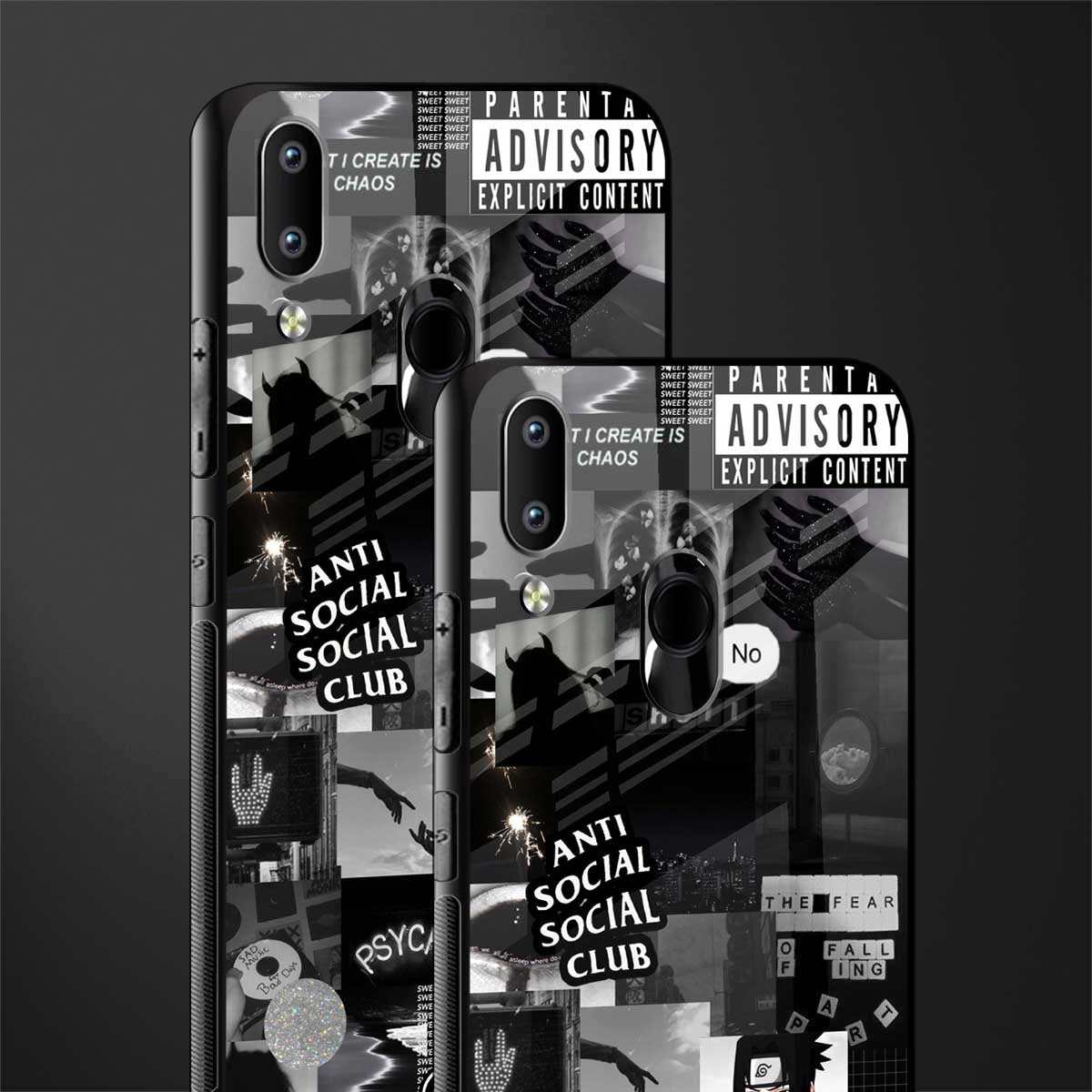 anti social social club dark edition glass case for vivo y91 image-2