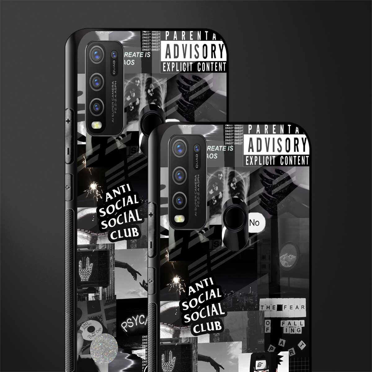 anti social social club dark edition glass case for vivo y50 image-2