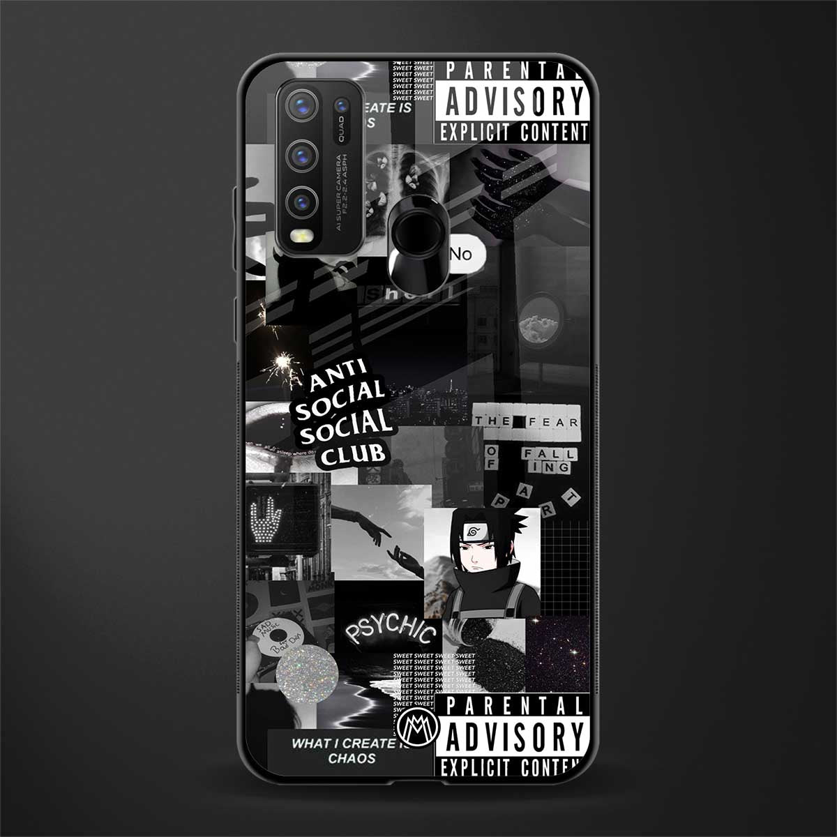 anti social social club dark edition glass case for vivo y50 image