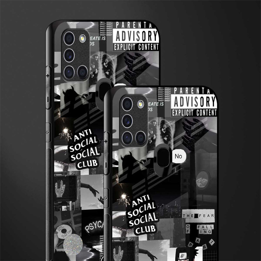 anti social social club dark edition glass case for samsung galaxy a21s image-2