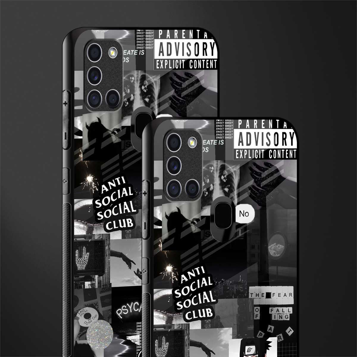 anti social social club dark edition glass case for samsung galaxy a21s image-2