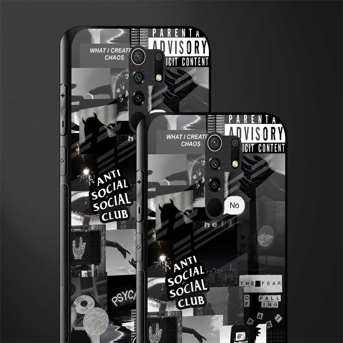 anti social social club dark edition glass case for redmi 9 prime image-2