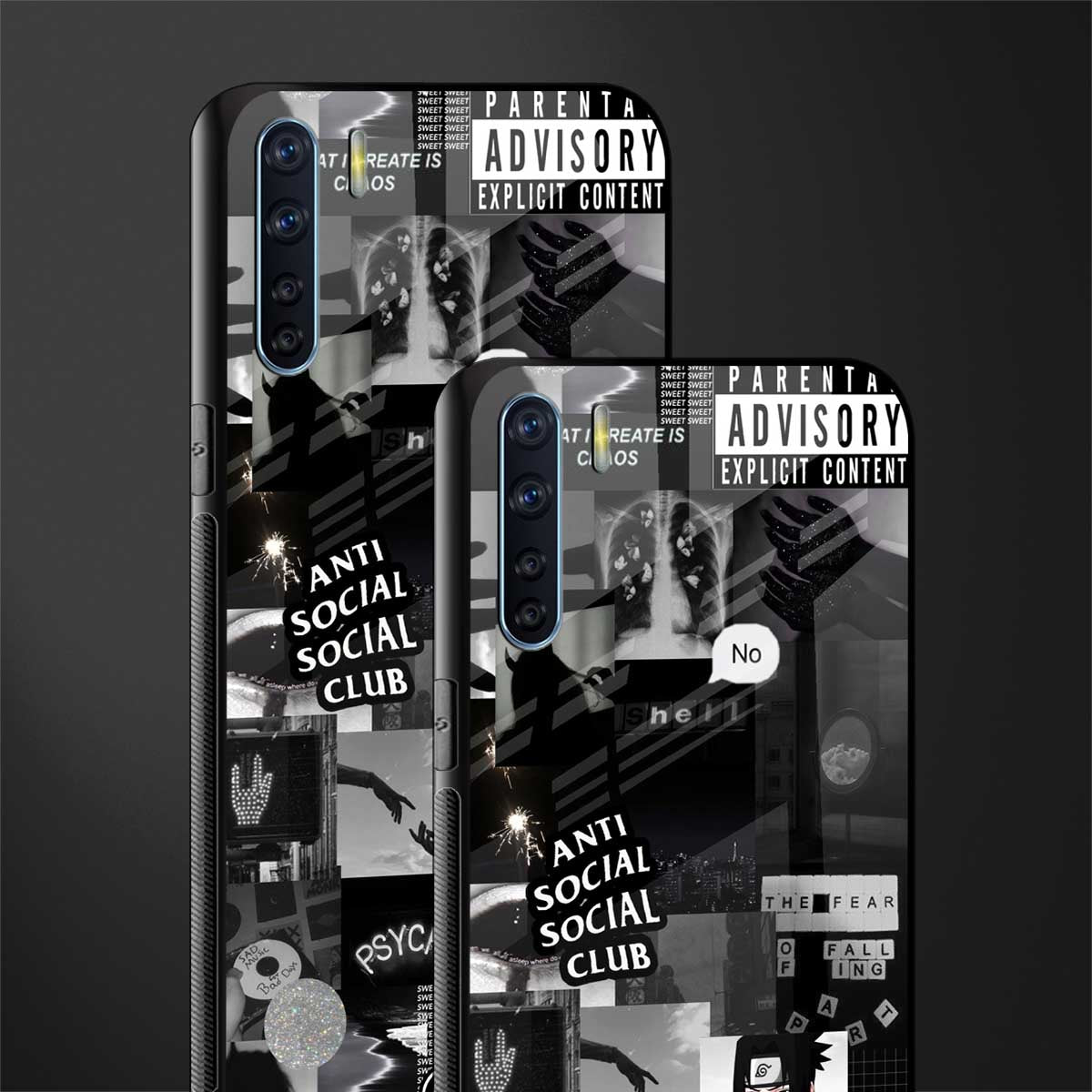 anti social social club dark edition glass case for oppo f15 image-2