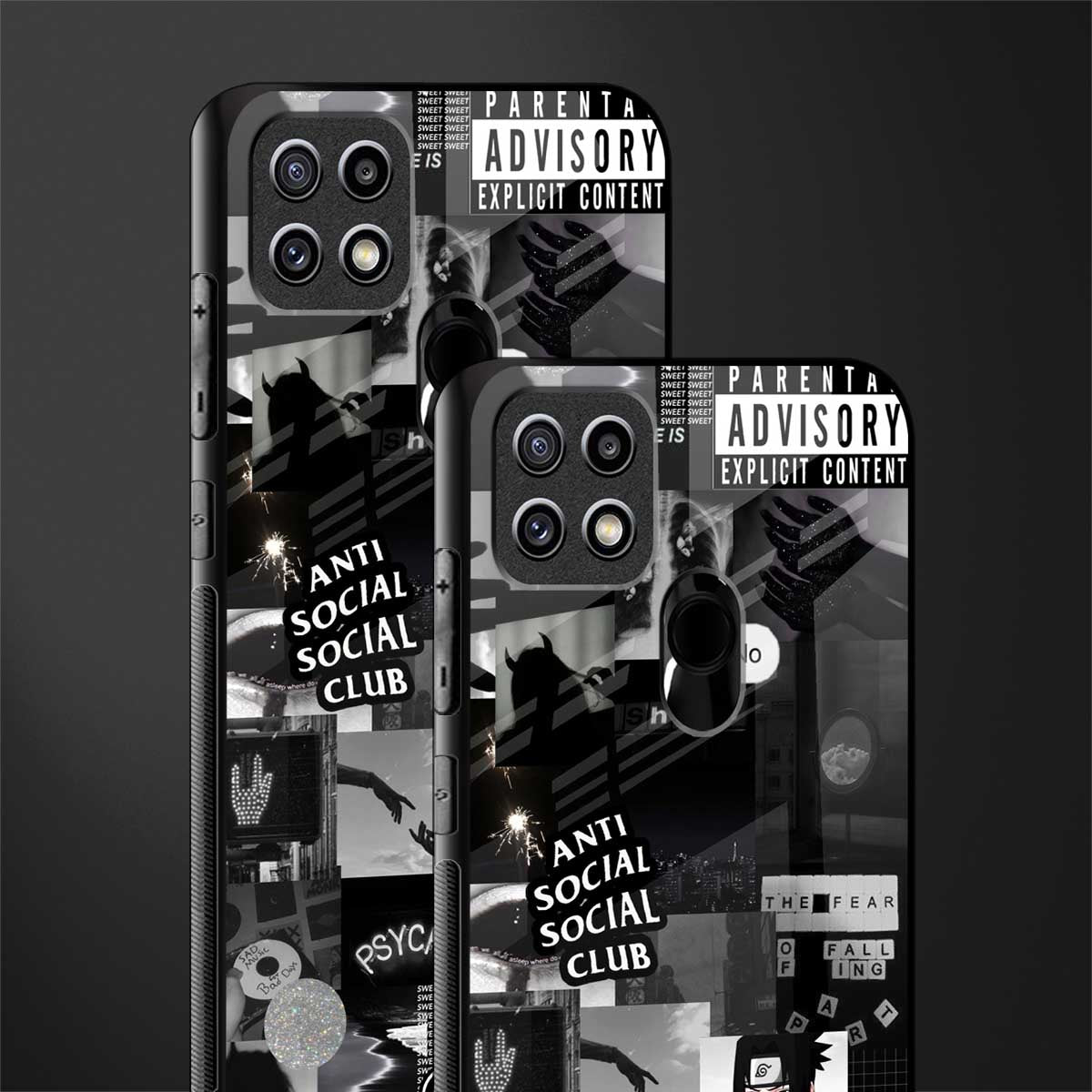 anti social social club dark edition glass case for oppo a15 image-2