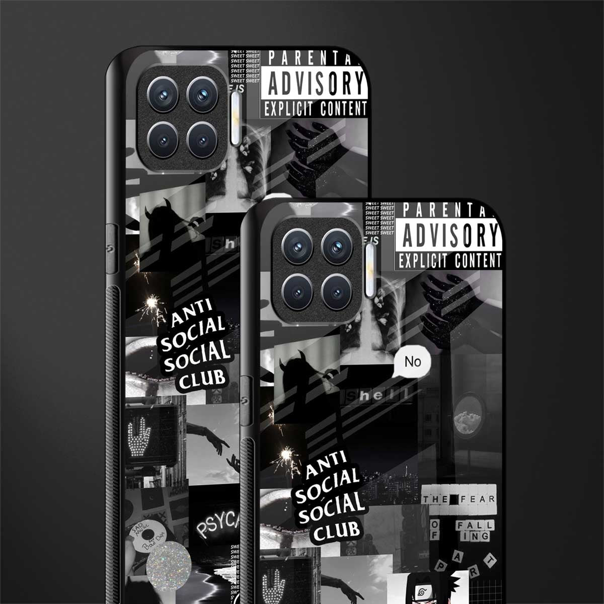 anti social social club dark edition glass case for oppo f17 image-2