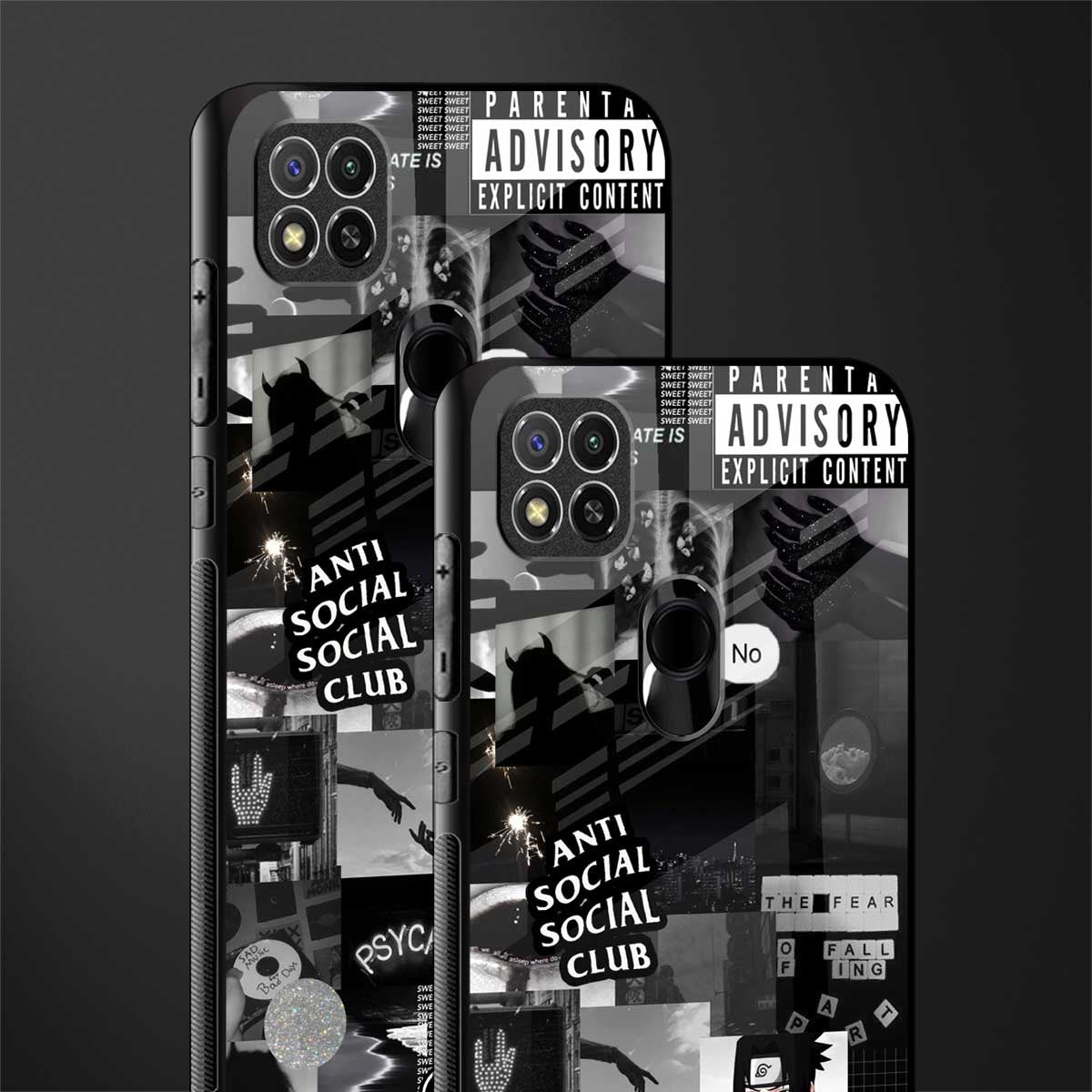 anti social social club dark edition glass case for redmi 9c image-2