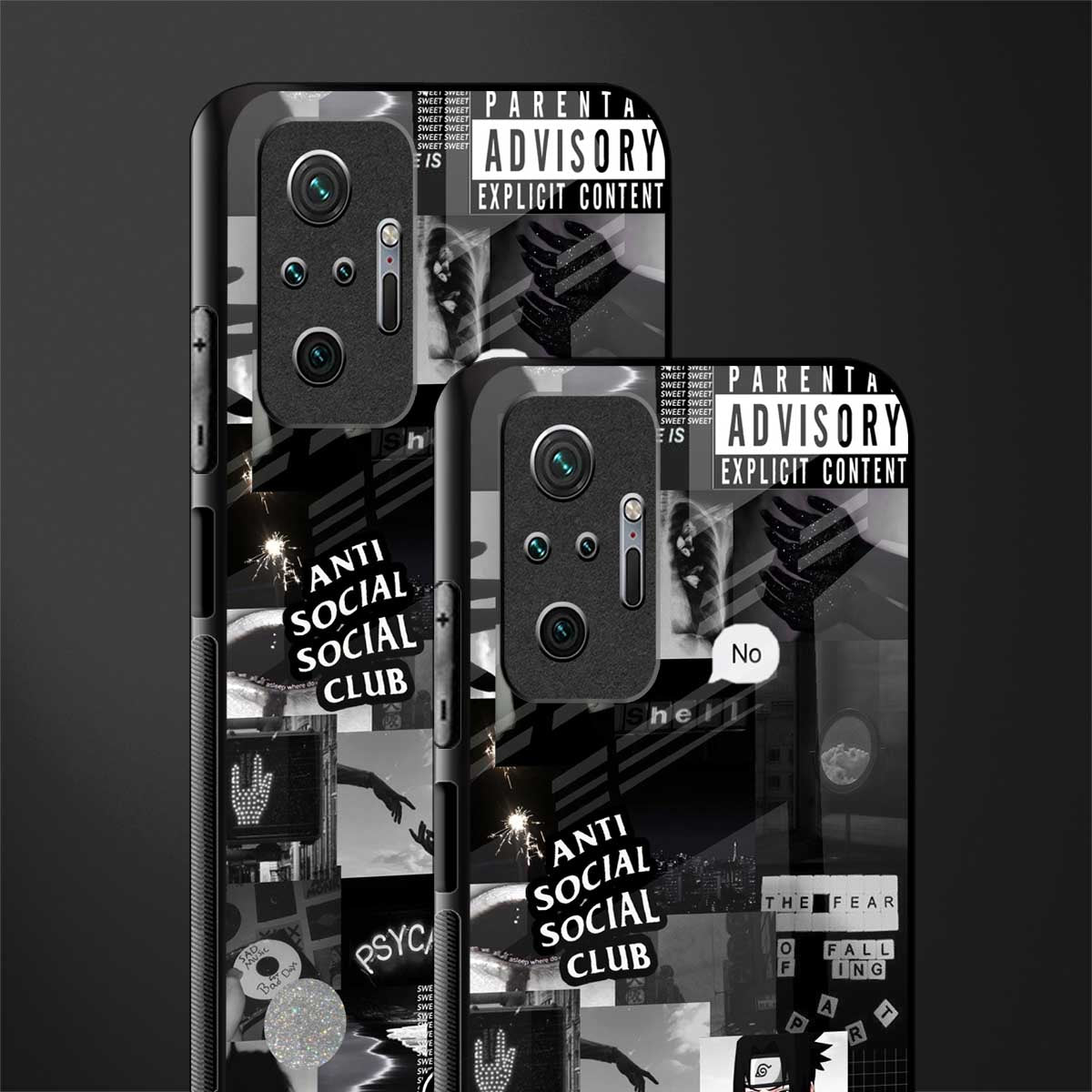 anti social social club dark edition glass case for redmi note 10 pro max image-2