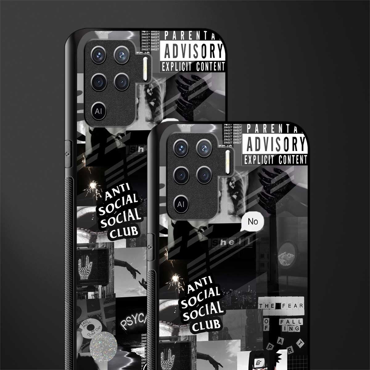 anti social social club dark edition glass case for oppo f19 pro image-2