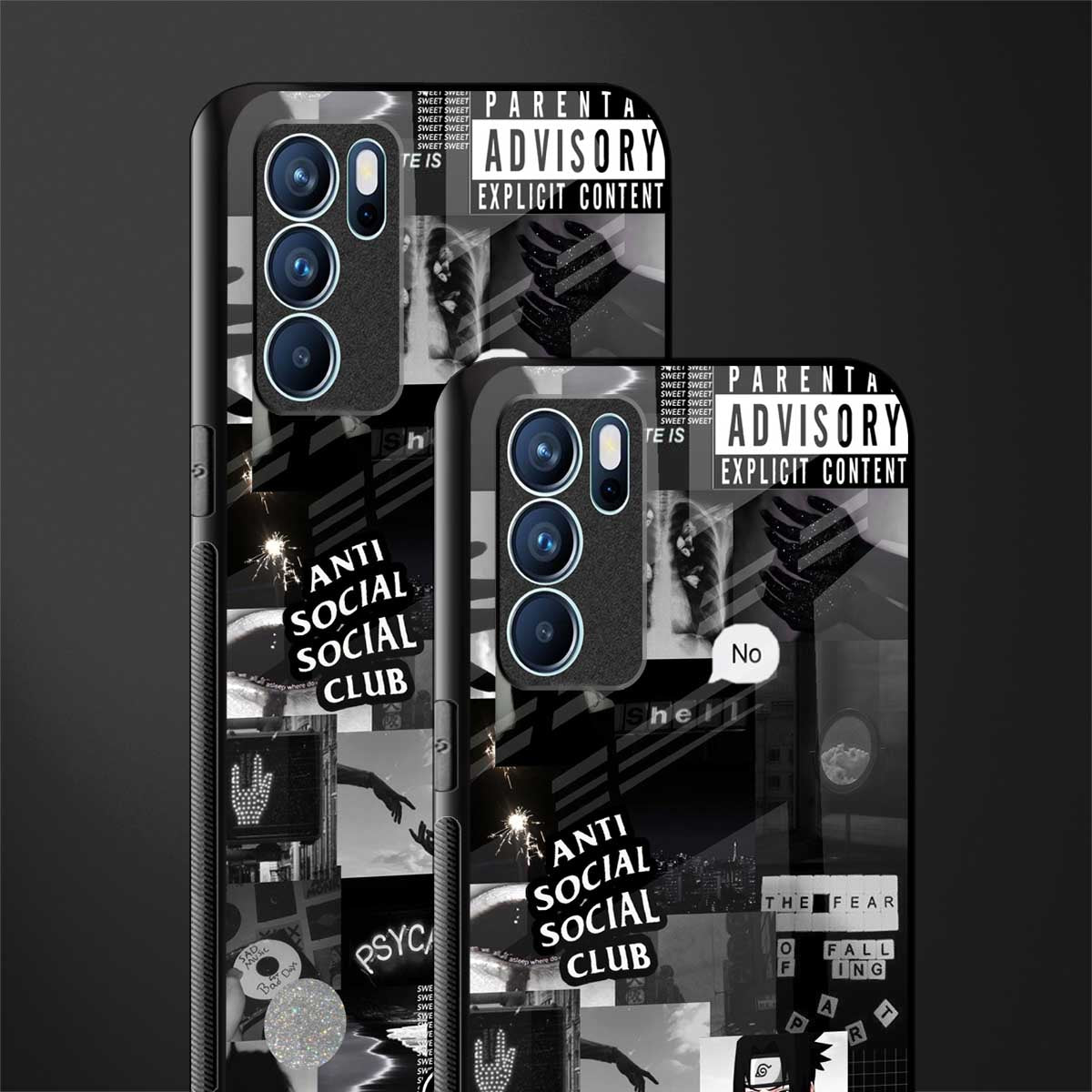anti social social club dark edition glass case for oppo reno6 5g image-2