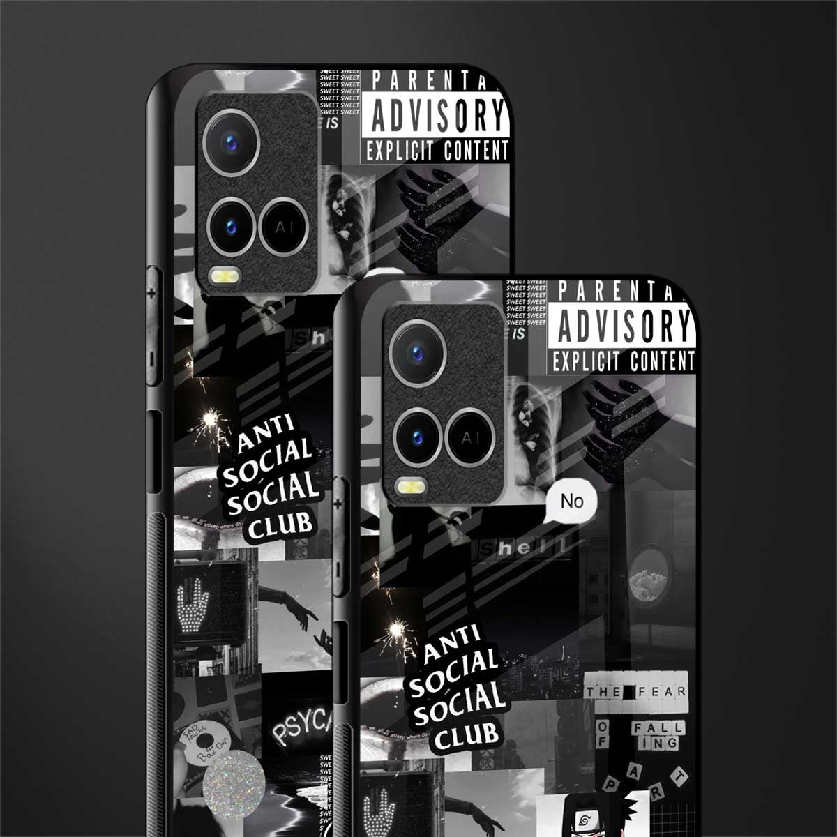 anti social social club dark edition glass case for vivo y21 image-2