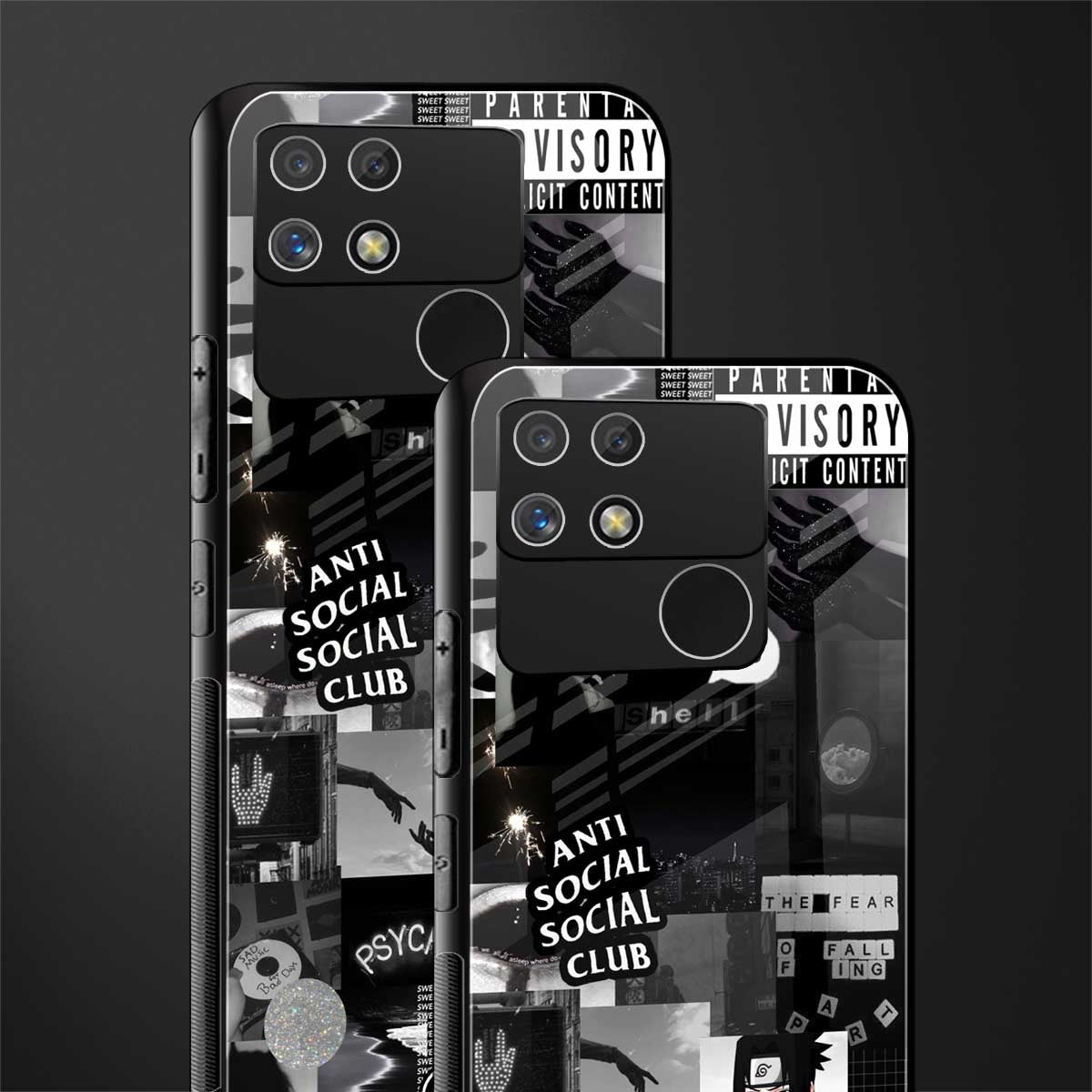 anti social social club dark edition back phone cover | glass case for realme narzo 50a