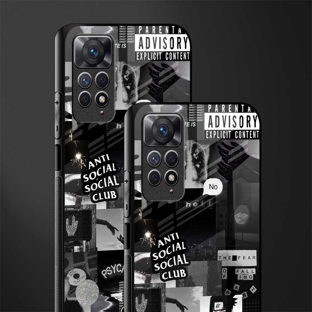 anti social social club dark edition back phone cover | glass case for redmi note 11 pro plus 4g/5g