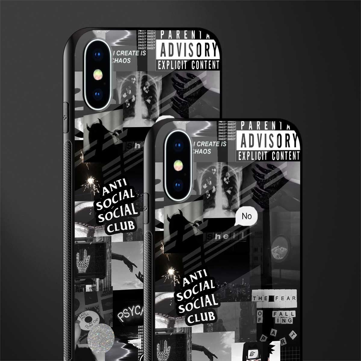 anti social social club dark edition glass case for iphone xs image-2