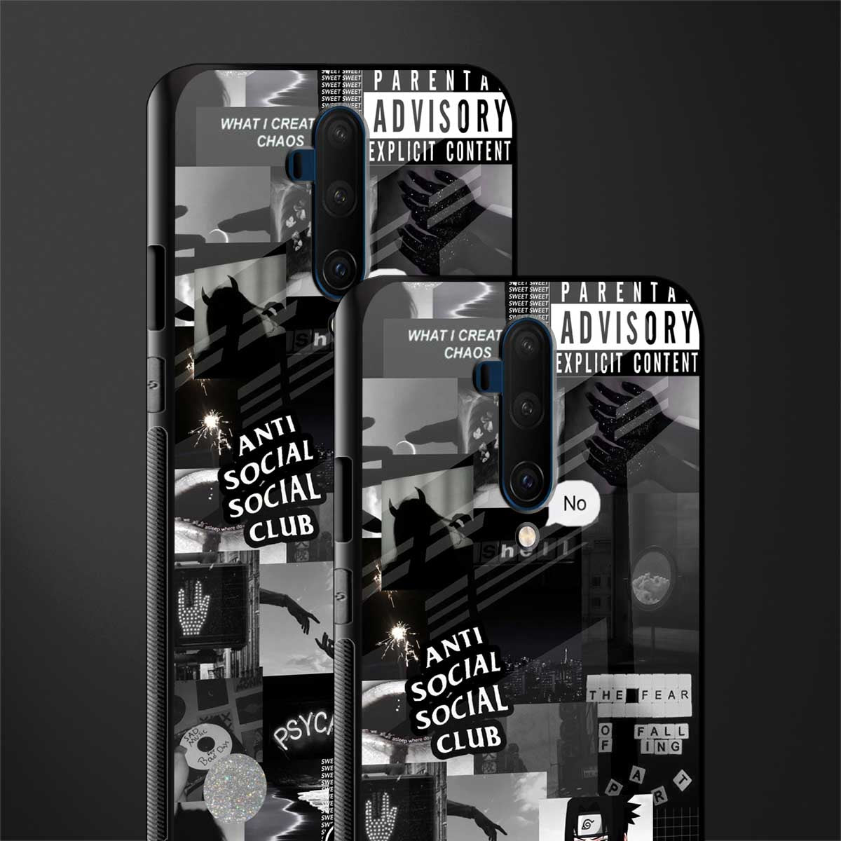 anti social social club dark edition glass case for oneplus 7t pro image-2