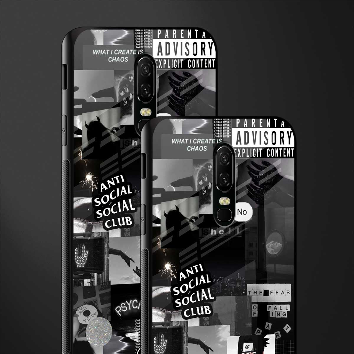 anti social social club dark edition glass case for oneplus 6 image-2