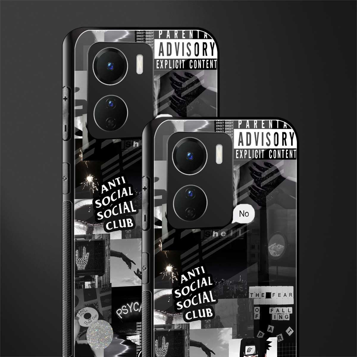 anti social social club dark edition back phone cover | glass case for vivo y16