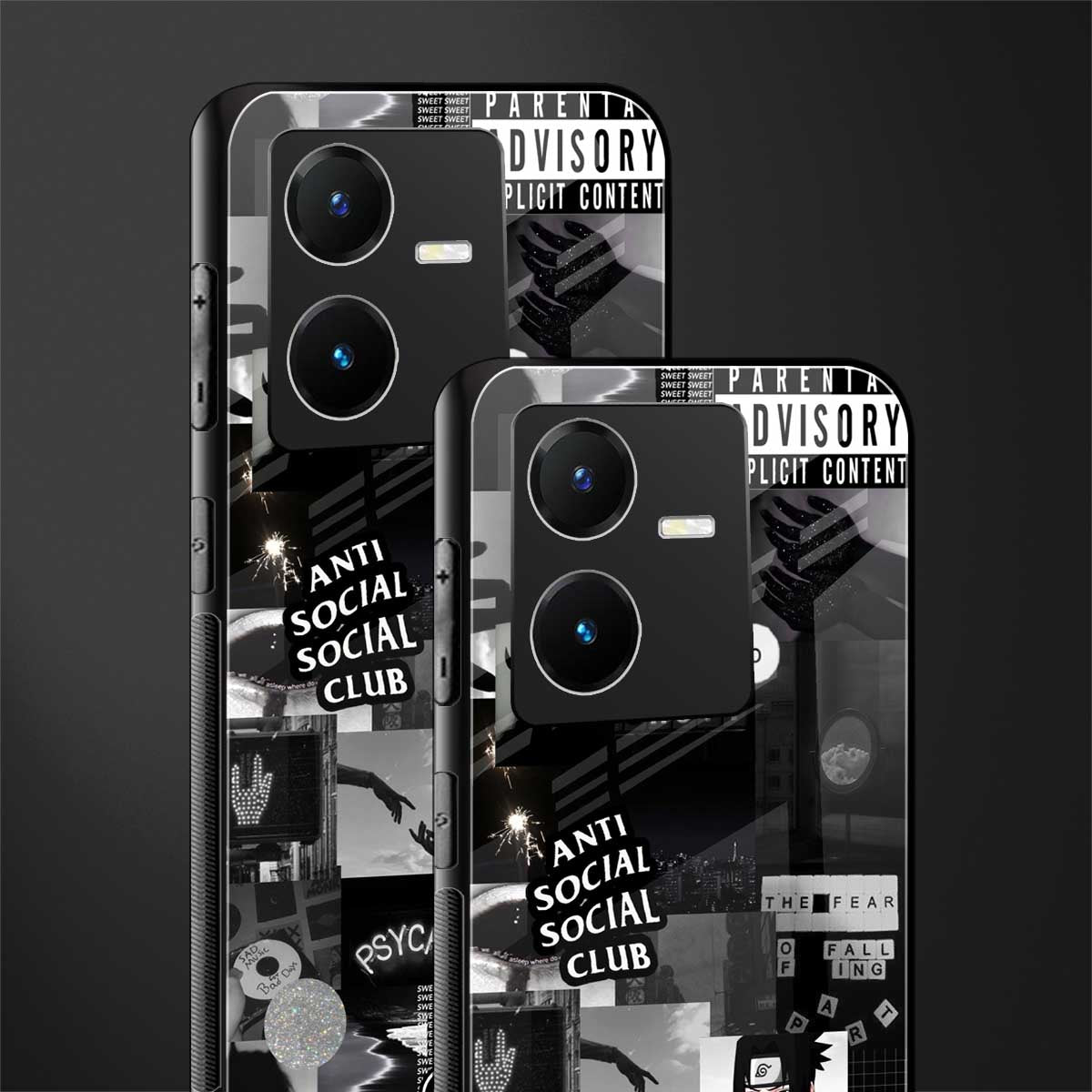 anti social social club dark edition back phone cover | glass case for vivo y22