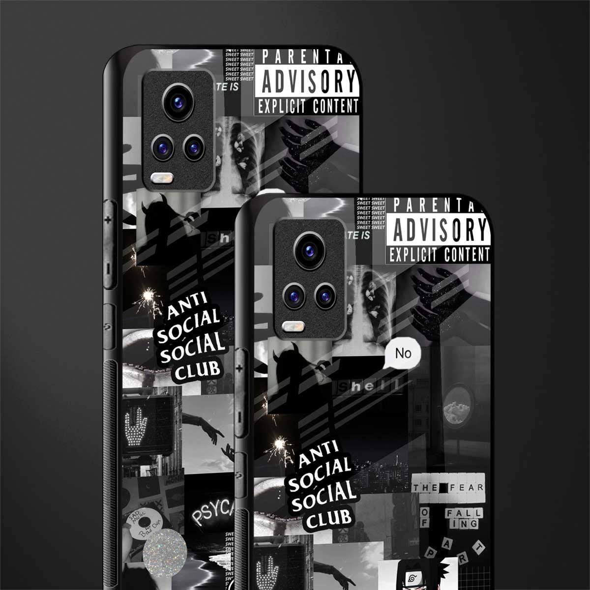 anti social social club dark edition back phone cover | glass case for vivo v21e 4g