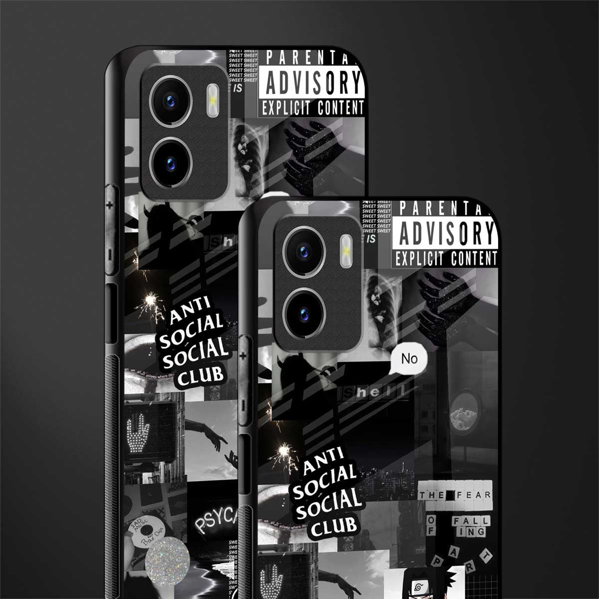 anti social social club dark edition back phone cover | glass case for vivo y72