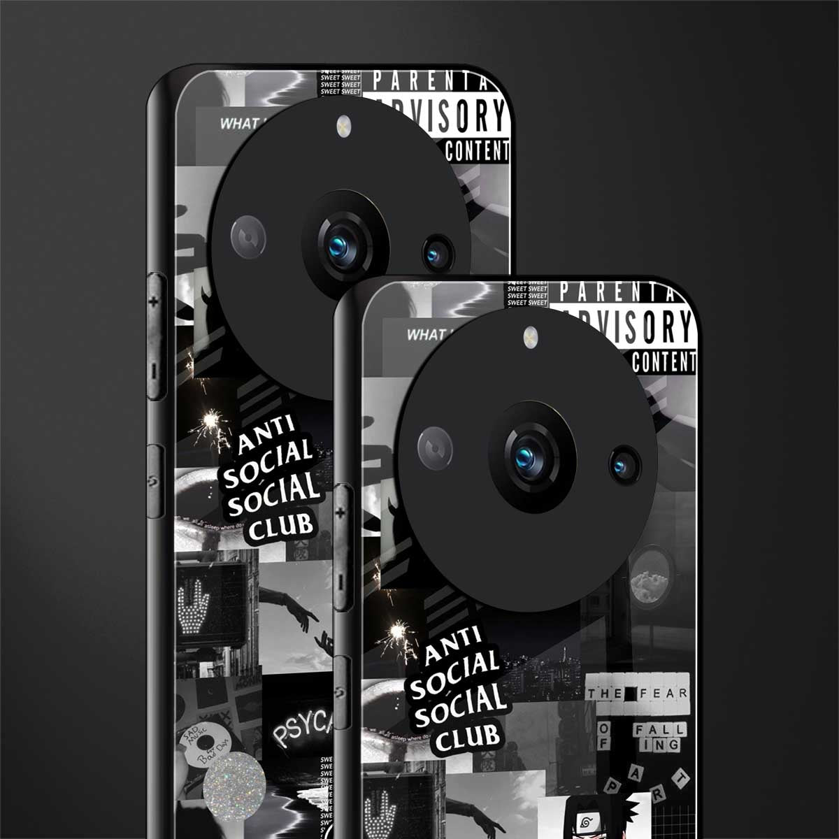 anti social social club dark edition back phone cover | glass case for realme 11 pro 5g