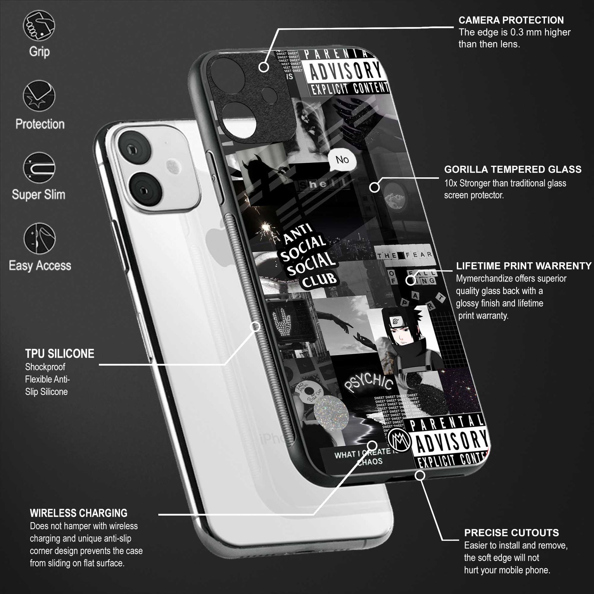 anti social social club dark edition glass case for oppo reno 2f