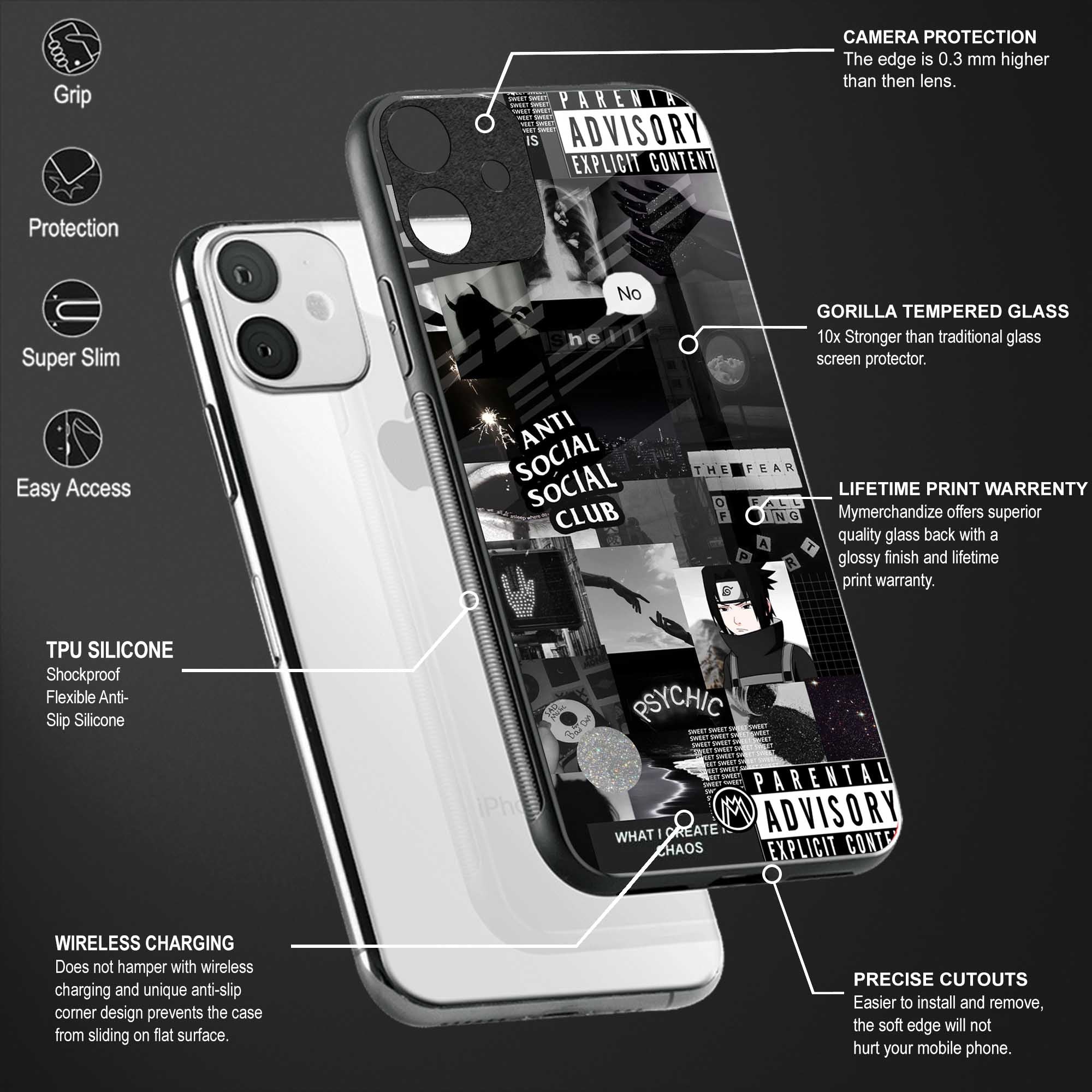anti social social club dark edition back phone cover | glass case for vivo y16