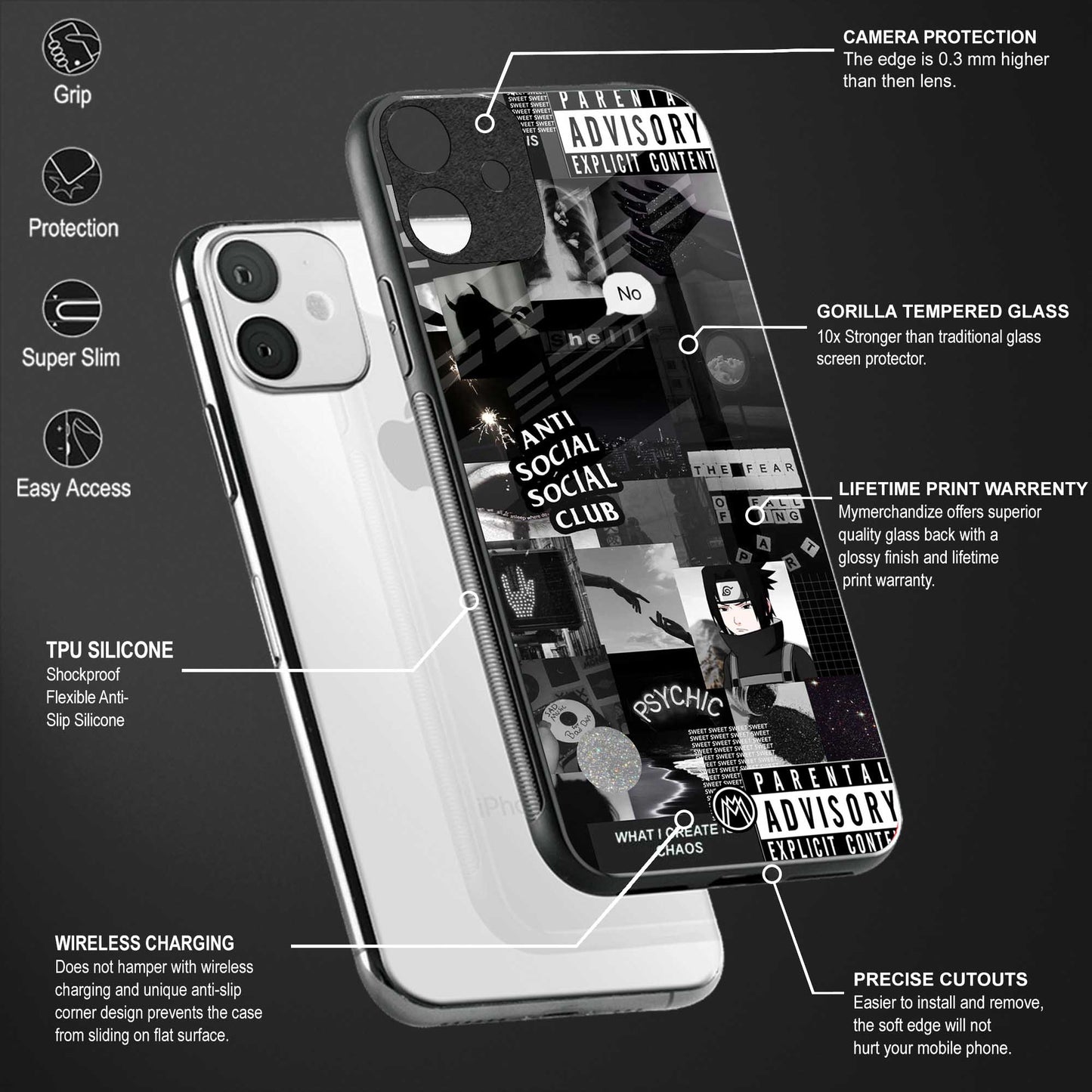 anti social social club dark edition back phone cover | glass case for realme narzo 50a