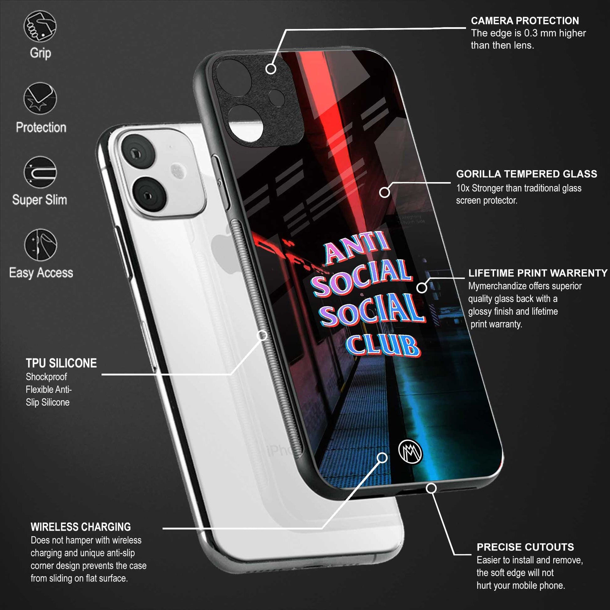 anti social social club back phone cover | glass case for oneplus 9