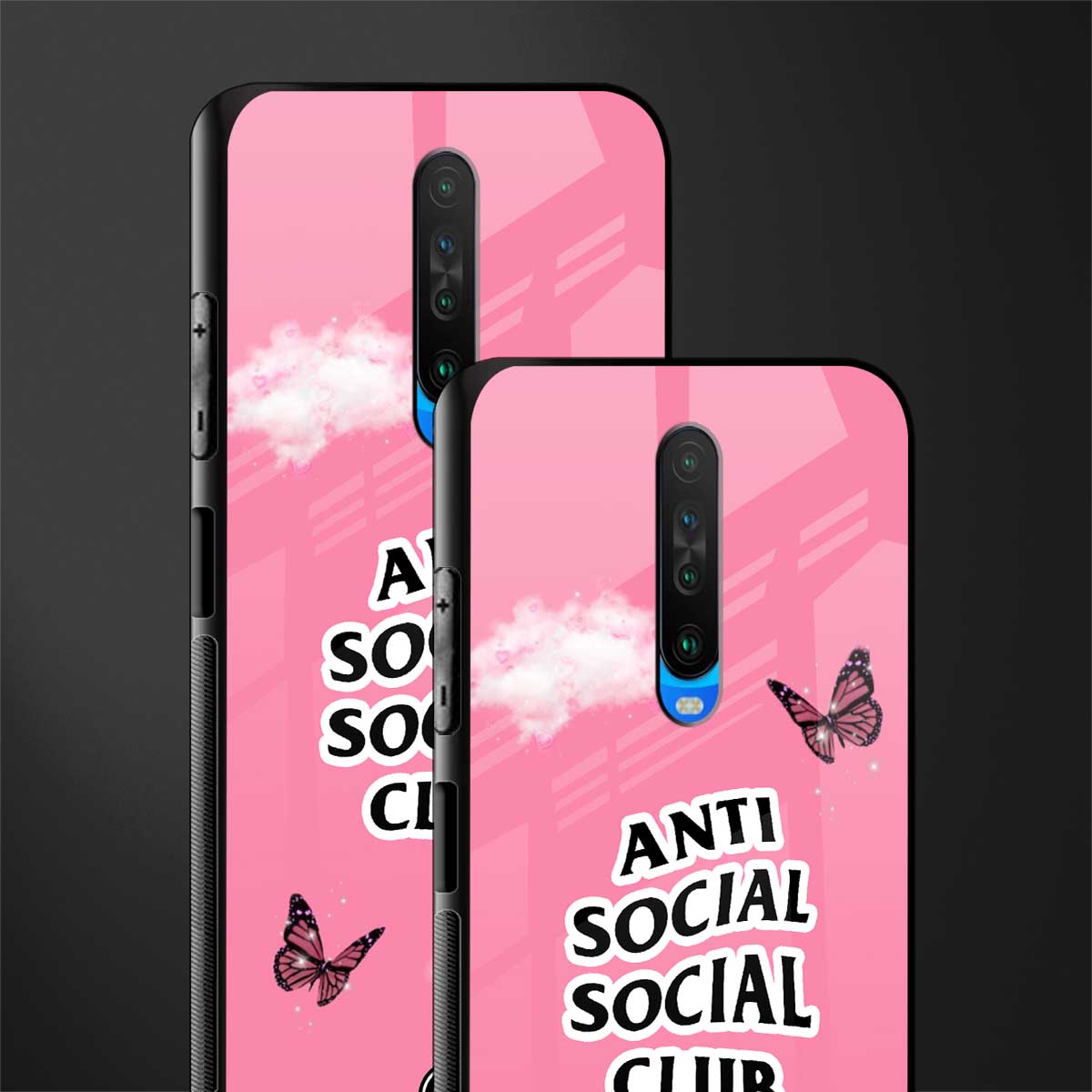 anti social social club pink edition glass case for poco x2 image-2