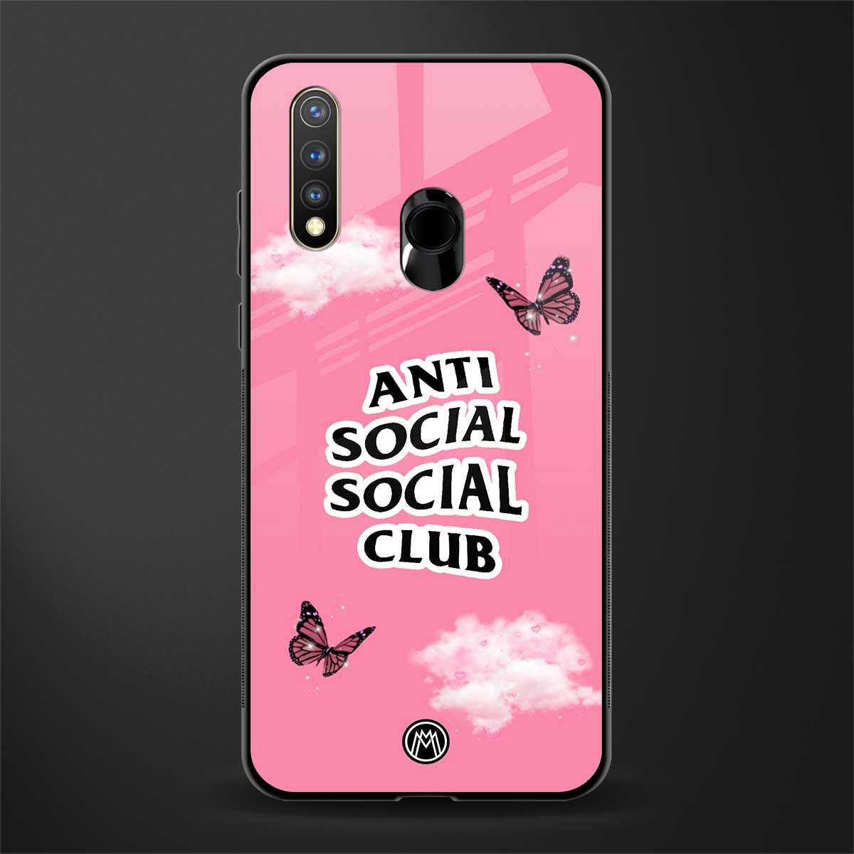 anti social social club pink edition glass case for vivo y19 image