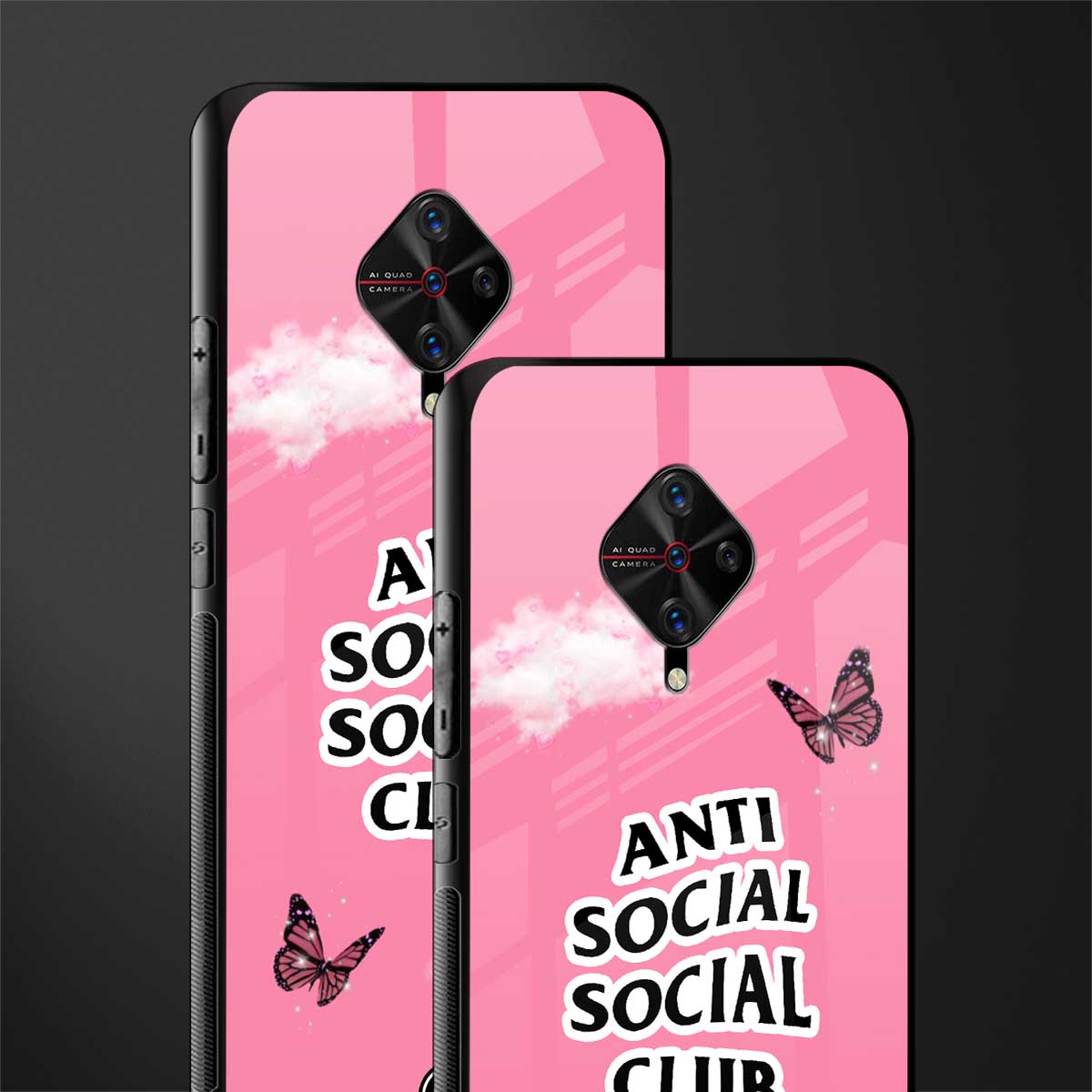 anti social social club pink edition glass case for vivo s1 pro image-2